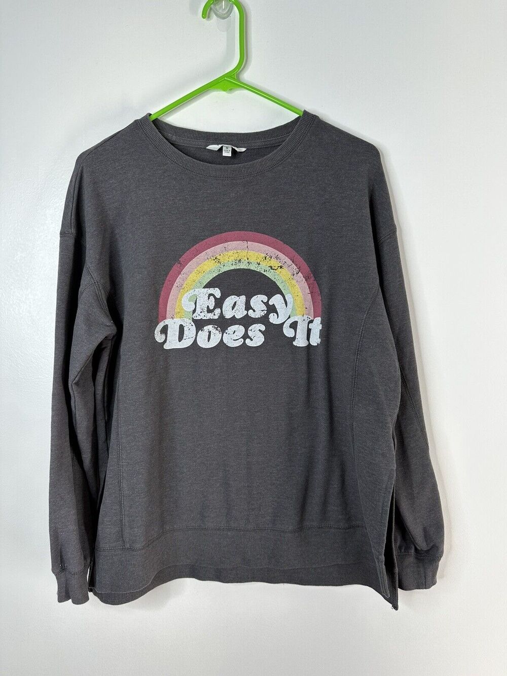 Wildfox Gray Crewneck Sweatshirt Size Medium “Easy Does It” Rainbow Graphic Char